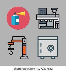 safety icon set. vector set about safebox, industrial robot and spray icons set.