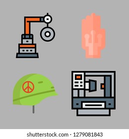 safety icon set. vector set about helmet, industrial robot and wired gloves icons set.