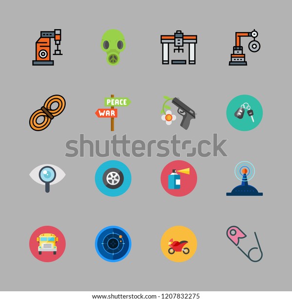 safety icon set. vector set about signal,\
rope, visibility and gas mask icons\
set.