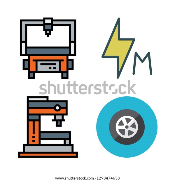 safety icon set. vector set about tire, flash and\
industrial robot icons\
set.