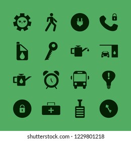 safety icon. safety vector icons set alarm, first aid bag, plug and pedal