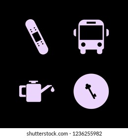 safety icon. safety vector icons set patch medicine, school bus, car oil and key