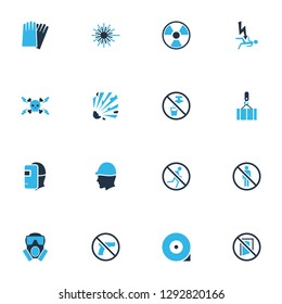 Safety Icons Colored Set With Laser Beam, Hand Protection, Radioactive Drinkable Elements. Isolated Vector Illustration Safety Icons.