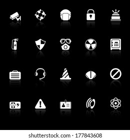 Safety icons with reflect on black background, stock vector