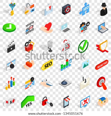 Safety icons set. Isometric style of 36 safety vector icons for web for any design