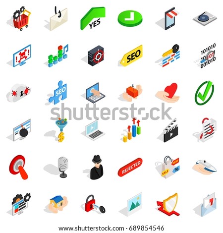 Safety icons set. Isometric style of 36 safety vector icons for web isolated on white background
