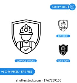 Safety Icons Set Vector Illustration With Solid Icon Line Style. Secure Work Accident Concept. Editable Stroke Icon On Isolated Background For Web Design, Infographic And UI Mobile App.