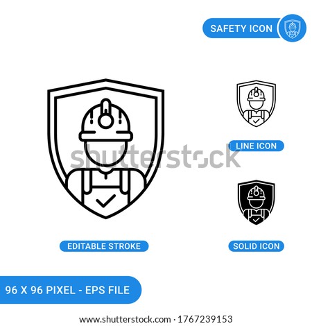 Safety icons set vector illustration with solid icon line style. Secure work accident concept. Editable stroke icon on isolated background for web design, infographic and UI mobile app.