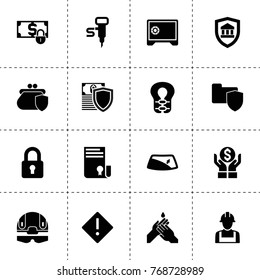 Safety icons. vector collection filled safety icons. includes symbols such as money insurance, sertificate, window repair, builder. use for web, mobile and ui design.