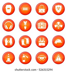 Safety icons vector set of red circles isolated on white background