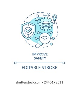 Icono de concepto de mejora de seguridad azul suave. Satisfacción del cliente, gestión de riesgos. Mantenimiento del vehículo. Ilustración de línea de forma redonda. Idea abstracta. Diseño gráfico. Fácil de usar en infografía