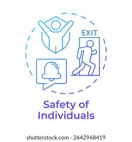 Safety of individuals blue gradient concept icon. Benefit of physical security. Protecting people from threats. Round shape line illustration. Abstract idea. Graphic design. Easy to use in booklet