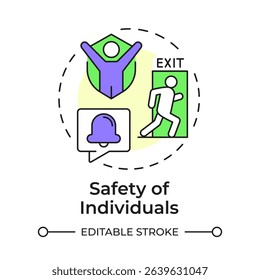 Safety of individuals multi color concept icon. Benefit of physical security. Protecting people from threats. Round shape line illustration. Abstract idea. Graphic design. Easy to use in booklet