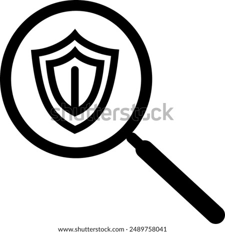 Safety Inspection icon. Search protection sign. Magnifying glass and shield outline vector icon. Replaceable vector design.