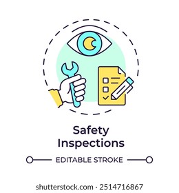 Icono de concepto multicolor de inspecciones de seguridad. Regulación Corporativa, cumplimiento de la ley. Ilustración de línea de forma redonda. Abstractas idea. Diseño gráfico. Fácil de usar en infografía, presentación