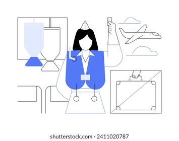 Safety instructions abstract concept vector illustration. Flight attendant gives instructions before departure in plane, airway transportation, commercial air transport abstract metaphor.