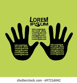 Safety instructions, accident prevention on the palms of the hands as a banner, sticker. Sign and gesture of attention and caution. Vector flat illustration for design.