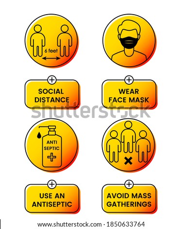 safety instructions for covid 19 during quarantine. wear a mask. keep your distance. avoid mass gatherings, use antiseptic. vector illustration