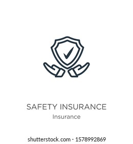 Safety insurance icon. Thin linear safety insurance outline icon isolated on white background from insurance collection. Line vector sign, symbol for web and mobile
