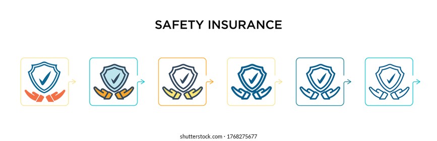 Safety insurance vector icon in 6 different modern styles. Black, two colored safety insurance icons designed in filled, outline, line and stroke style. Vector illustration can be used for web, 