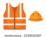 Safety jacket and helmet flat vector illustration isolated on white background