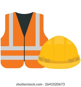 Safety jacket and helmet isolated vector illustration on white background