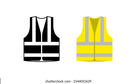 Safety jacket security icon. Vector life vest yellow visibility fluorescent work jacket.