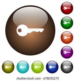 Safety key white icons on round color glass buttons