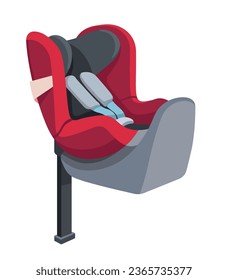 Safety for kids while in trip, car seat for automobile. Isolated place for children, belts and protection mechanisms for babies and toddlers. Vehicle chair with soft cushion. Vector in flat style