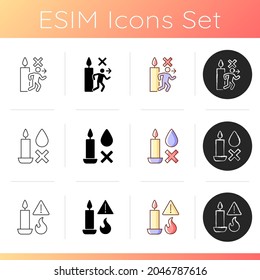 Safety Label For Handmade Candles Manual Label Icons Set. Fire Hazard. Burning Combustible Materials. Linear, Black And RGB Color Styles. Isolated Vector Illustrations For Product Use Instructions