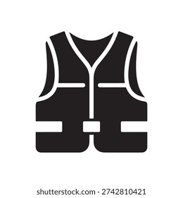 Safety Life Jacket Vector Icon - Black Minimalist Personal Flotation Device Silhouette for Maritime Security and Water Sports Signage