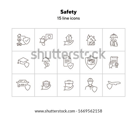 Safety line icon set. Protection, home, document. Insurance concept. Can be used for topics like accident, property, damage