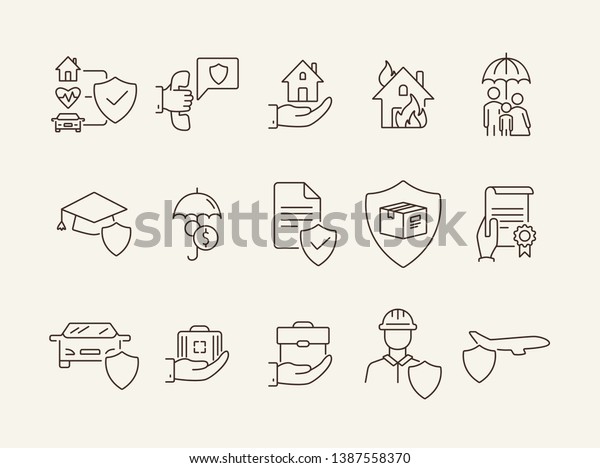 Safety\
line icon set. Protection, home, document. Insurance concept. Can\
be used for topics like accident, property,\
damage