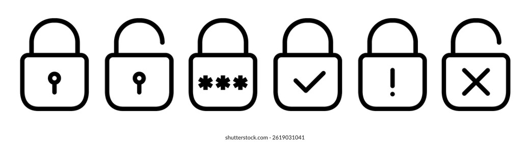 Safety line icon set, security sign, password ui ux