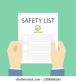 Safety List Symbol Security Sign With Check Box On Paper