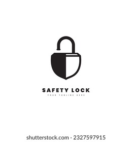 Safety lock logo, with a combination of shields and padlocks for security. 