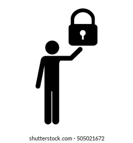 safety lock and man pictogram icon image 