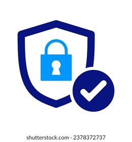 Safety lock in shield. VULNERABILITY DISCLOSURE POLICY, Cyber Security. Protection, Secure, Network Unlock. Padlock. icon set.