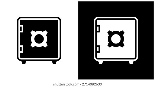 Icono del armario de la seguridad fijado en fondo blanco y negro