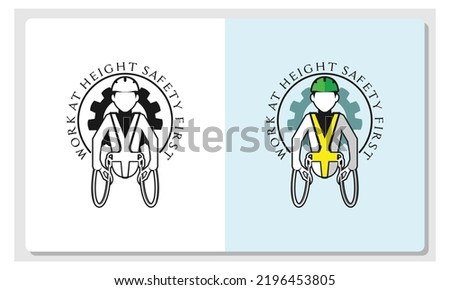 Safety logo when working at height, must wear safety hardness Foto stock © 
