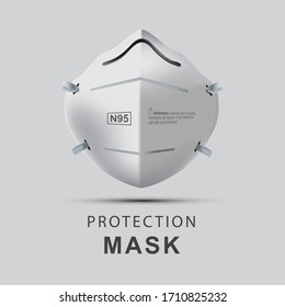 Safety Mask. Industrial Safety N95 Mask, Protection Respirator And Breathing Medical Respiratory Mask. Hospital Or Pollution Protect Face Masking, Illustration.Vector