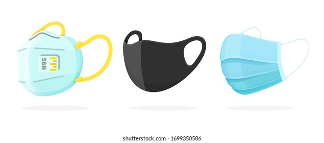 Safety Mask Vector Set For the protection against corona virus. Isolated on white background.