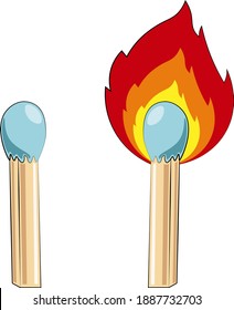 Safety match and burning match in color. It can be used for icons, web, postcards, decor, packaging, prints for things, covers for notebooks, decoration of boxes for toys, sticker, backpack and etc.