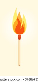 Safety match with flame.  Silhouette of safety match. Vector Illustration. Eps 10.