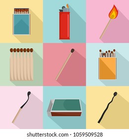 Safety Match Ignite Burn Icons Set. Flat Illustration Of 9 Safety Match Ignite Burn Vector Icons For Web