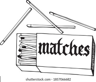 Safety match, open box of matches, scattered matches, gothic match inscription