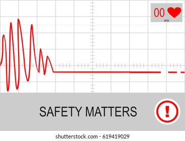 Safety matters. Illustration with cardiogram background. Flat vector.