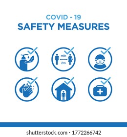 Safety Measures For Covid-19, Simple And Easy To Understand Illustration For COVID 19 Sign System For Offices, Schools, Markets And Public Transportation