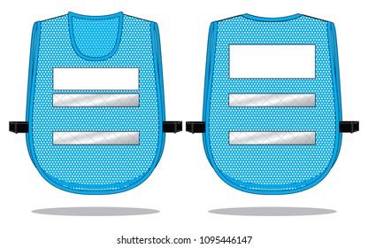 Safety Mesh Safety Blue Vest Design Double Silver Reflective Square Tape And White Square Space For Text On Front And Back And Black Edging Vector.