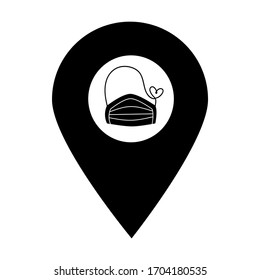 Safety N95 mask location map pin pointer icon. Element of map point for mobile concept and web apps. Icon for website design and app development. Premium surgery or pollution protect face mask